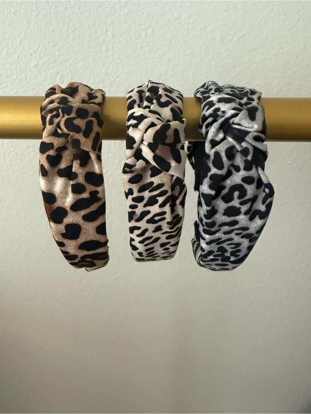 Leopard Print Knotted Headband - Brown, Cream & Gray